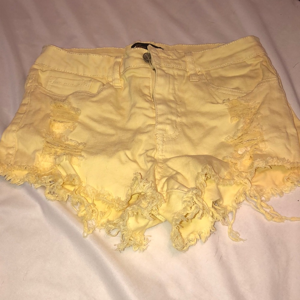 Women Yellow High Wait Ripped Shorts